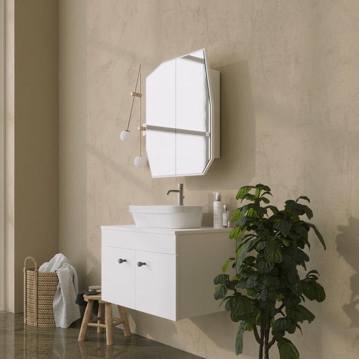 Hanah Home Armario de Baño Blanco 12x45x50 cm, Espejo 2x60x70 cm, Material Tablero Duro